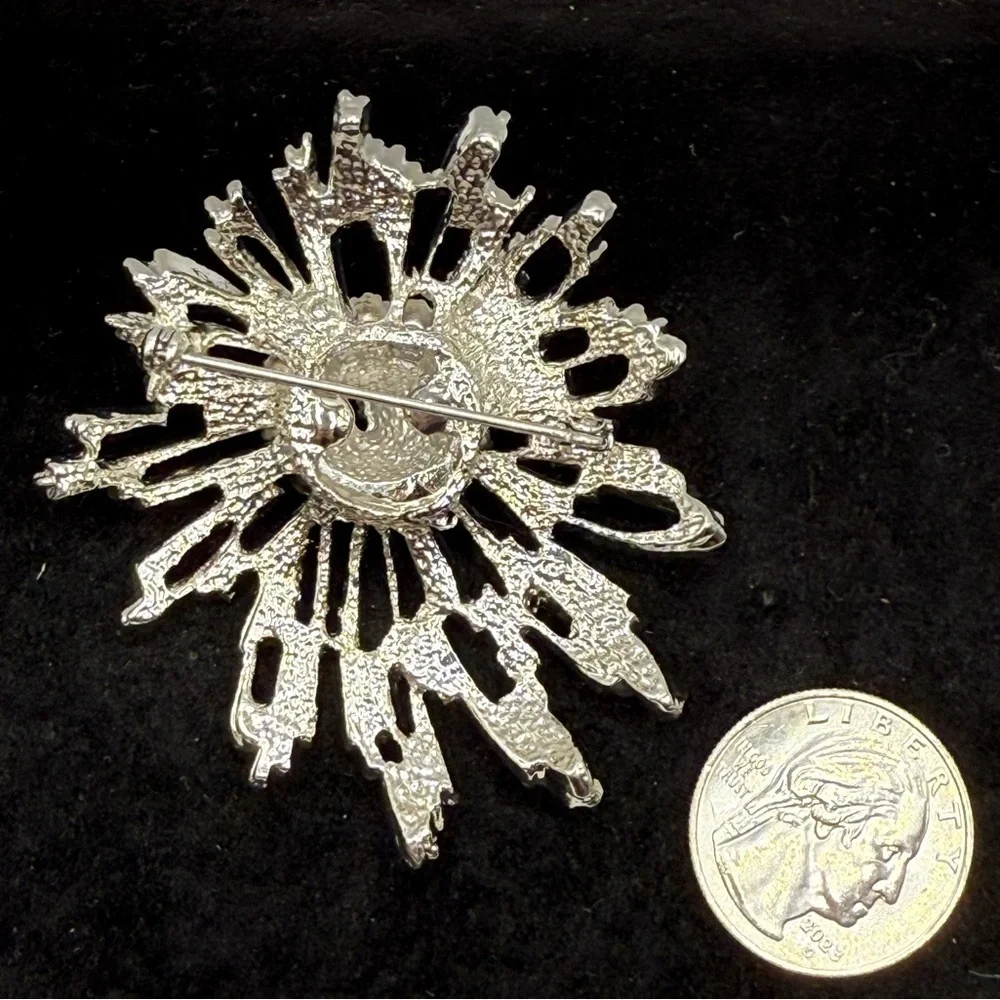Vintage Aurora Borealis Rhinestone Starburst Brooch Mid Century Costume jewelry